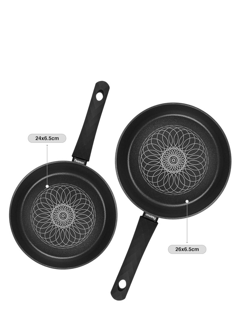 2-Piece Deep Frying Pan 24cm x 26cm, Aluminum Non Stick Coating 6.5cm Deep Frypan Monique Series With Induction Bottom And Bakelite Handle