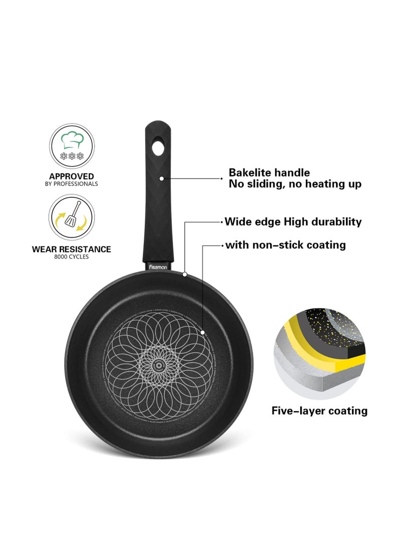 2-Piece Deep Frying Pan 24cm x 26cm, Aluminum Non Stick Coating 6.5cm Deep Frypan Monique Series With Induction Bottom And Bakelite Handle