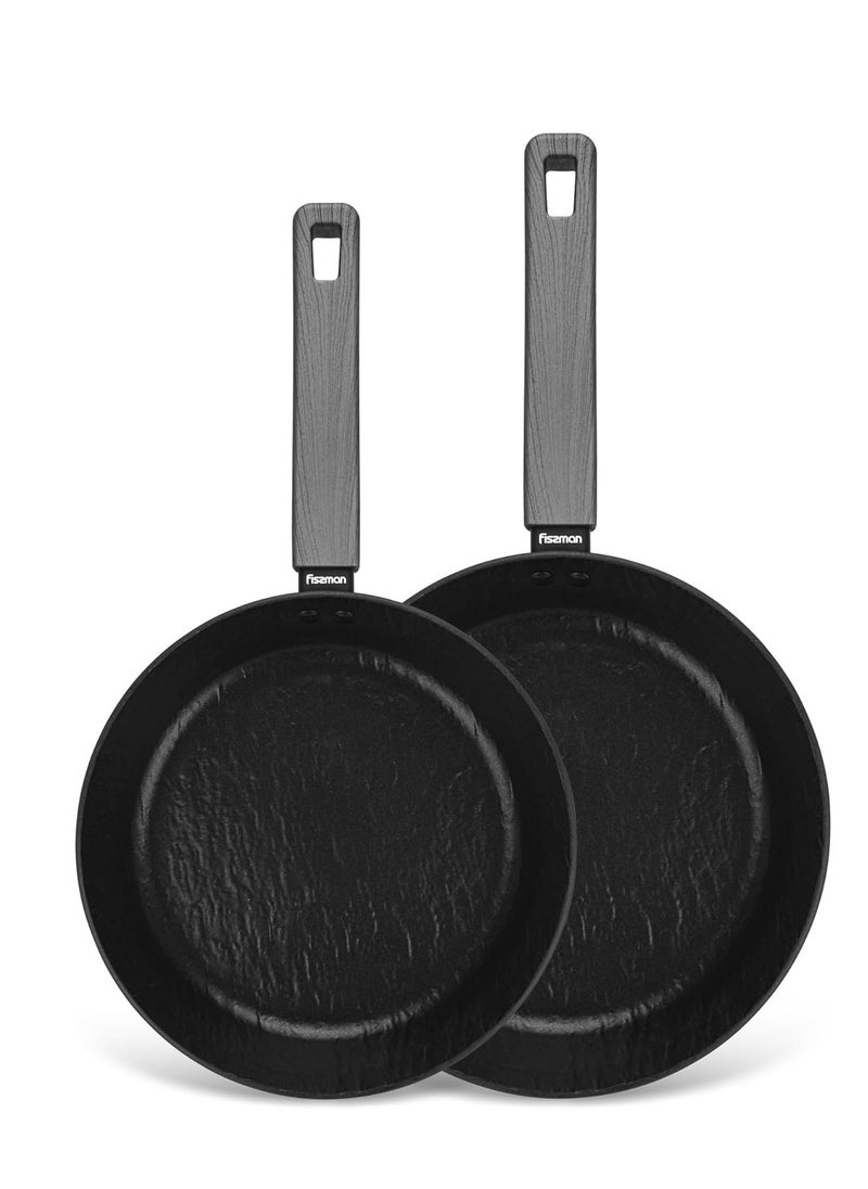 2-Piece Frying Pan 24cm x 26cm, Aluminum Non Stick Coating Vela Rock Series Induction Bottom Technology, Ergonomic Bakelite Handle and PFOA Free Kitchen Cookware for Omelets, Stir Frying