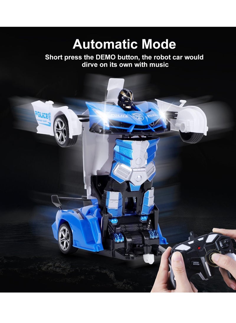 RC Stunt Car, Transform Toys Remote Control Car, RC Robot Car with Hand Gesture Sening LED Light Music & Sound Effect, 2.4GHz Remote Control Gesture Sensor Toy Cars, Gifts for Kids Boys Age 3-10