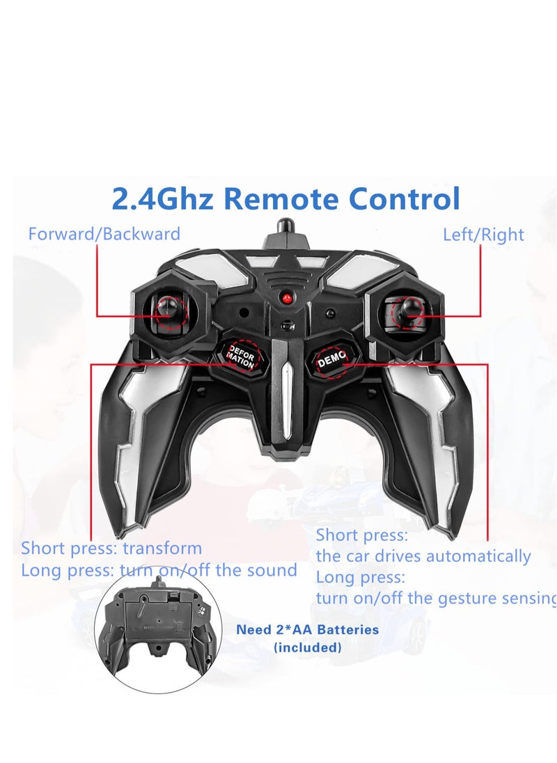 RC Stunt Car, Transform Toys Remote Control Car, RC Robot Car with Hand Gesture Sening LED Light Music & Sound Effect, 2.4GHz Remote Control Gesture Sensor Toy Cars, Gifts for Kids Boys Age 3-10