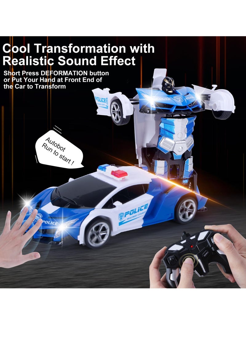 RC Stunt Car, Transform Toys Remote Control Car, RC Robot Car with Hand Gesture Sening LED Light Music & Sound Effect, 2.4GHz Remote Control Gesture Sensor Toy Cars, Gifts for Kids Boys Age 3-10