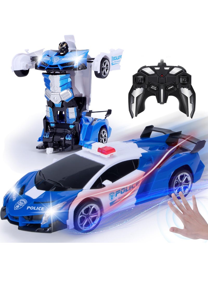 RC Stunt Car, Transform Toys Remote Control Car, RC Robot Car with Hand Gesture Sening LED Light Music & Sound Effect, 2.4GHz Remote Control Gesture Sensor Toy Cars, Gifts for Kids Boys Age 3-10