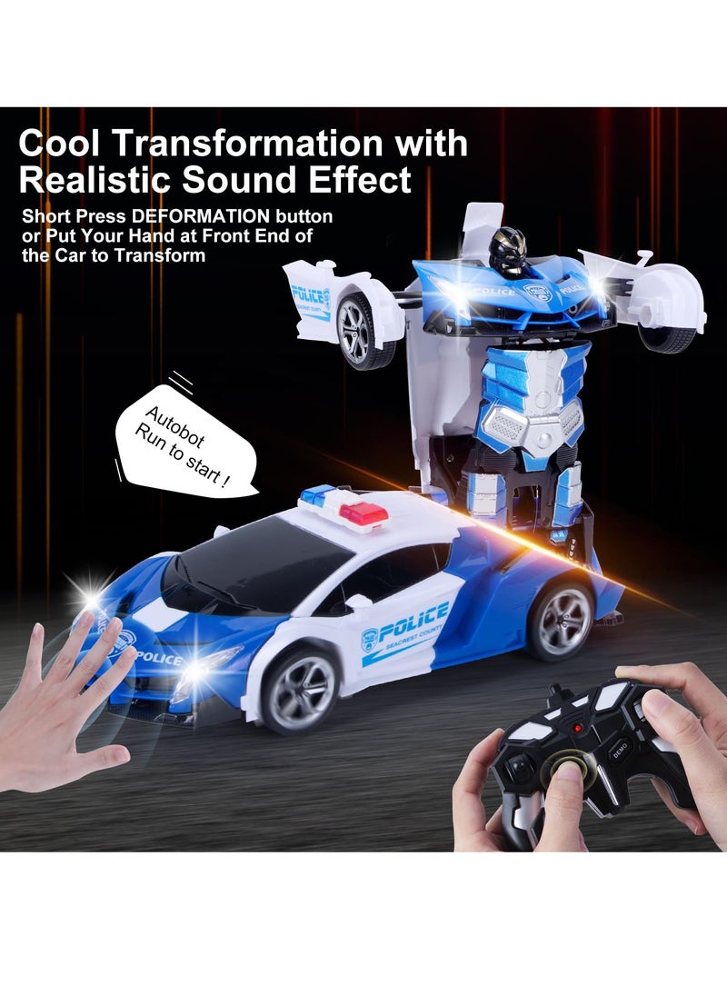 RC Stunt Car, Transform Toys Remote Control Car, RC Robot Car with Hand Gesture Sening LED Light Music & Sound Effect, 2.4GHz Remote Control Gesture Sensor Toy Cars, Gifts for Kids Boys Age 3-10