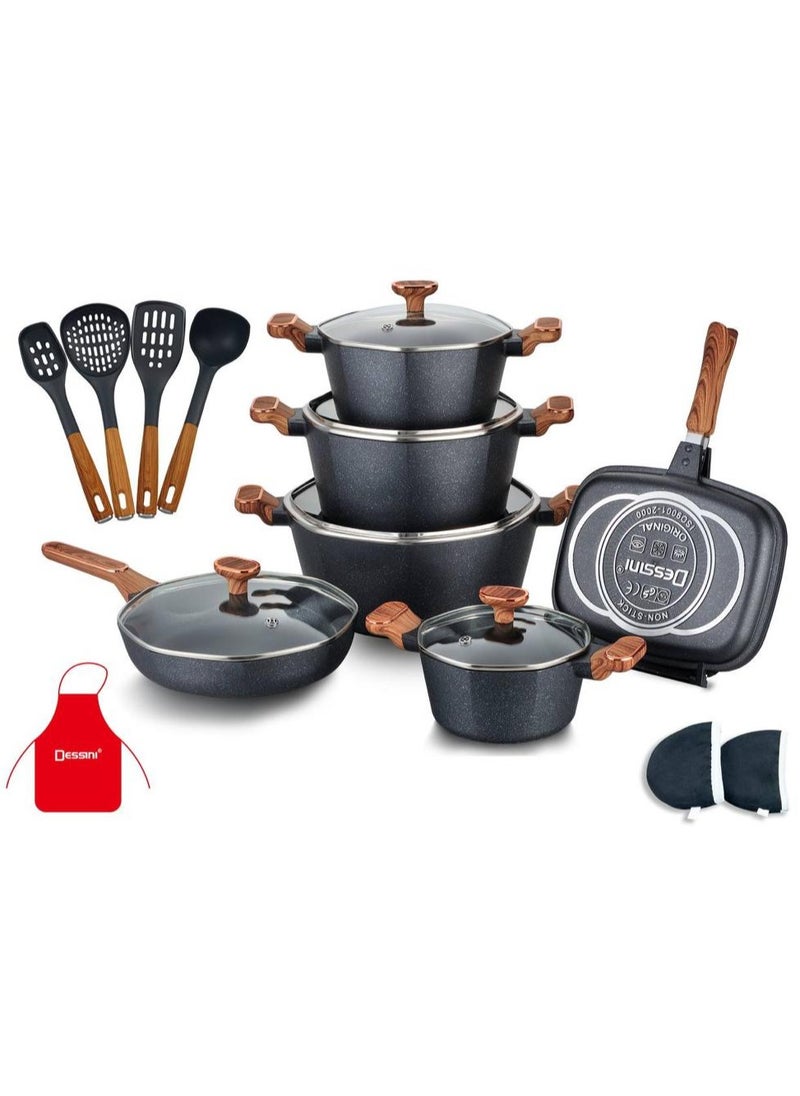 Dessini 19-Piece Non Stick Super Granite Cookware Set - (Multicolour)