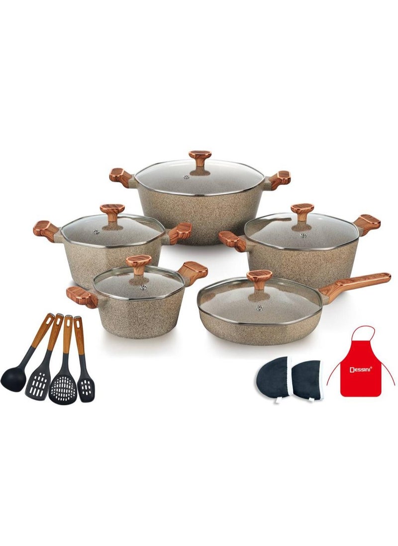 Dessini 17-Piece Non Stick Super Granite Cookware Set - (Multicolour)