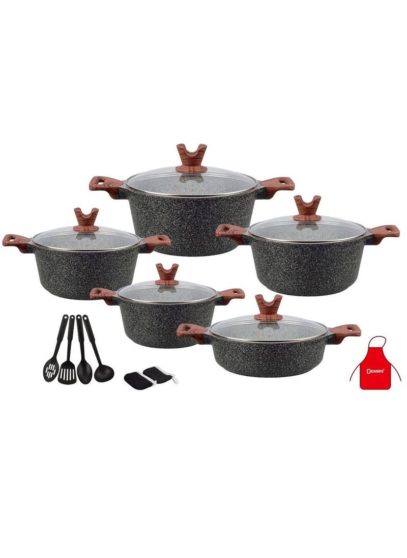 Dessini 17-Piece Non Stick Super Granite Cookware Set - (Multicolour)