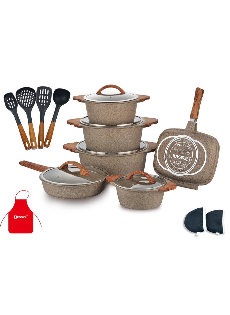 Dessini 19-Piece Non Stick Super Granite Cookware Set - (Multicolour)