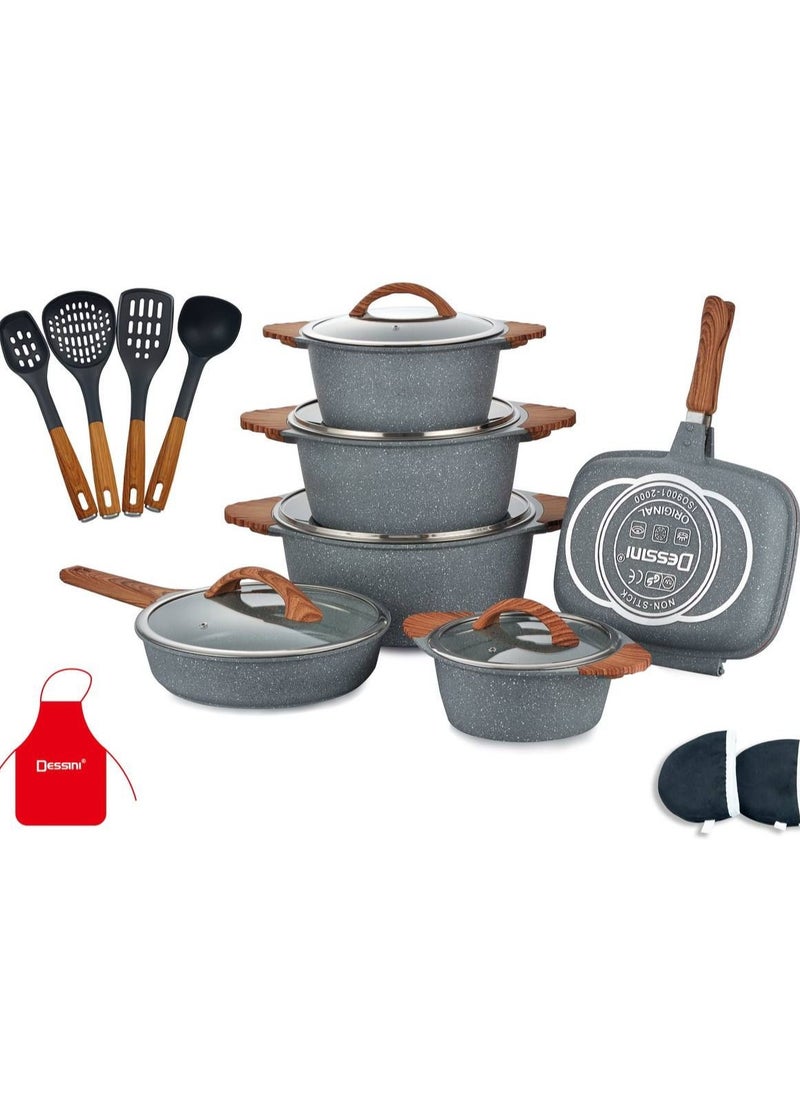 Dessini 19-Piece Non Stick Super Granite Cookware Set - (Multicolour)