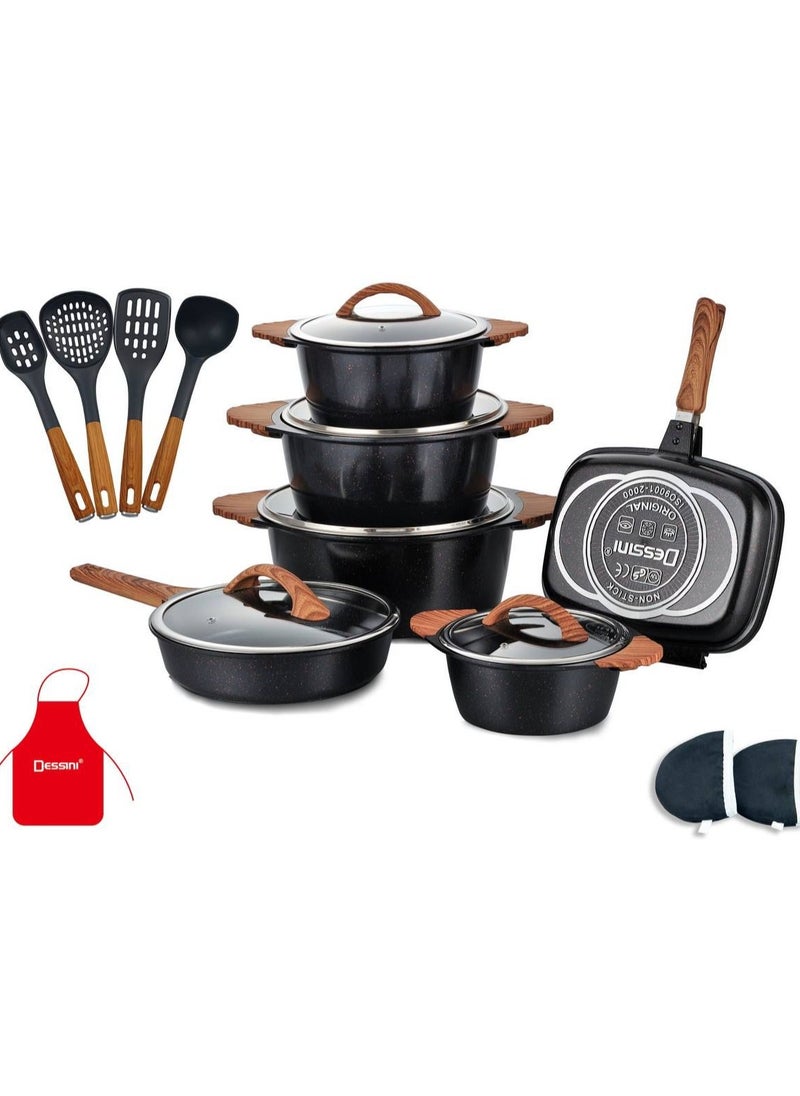 Dessini 19-Piece Non Stick Super Granite Cookware Set - (Multicolour)