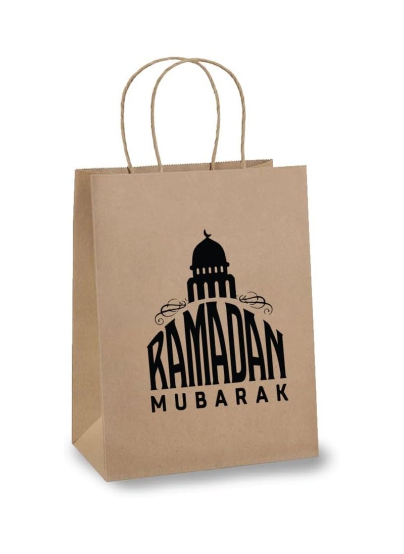 10 Pcs Of Ramadan Kareem Kraft Paper Bags With Handles Brown-Gift Kraft Paper Bags With Handles Reusable And Eco-Friendly For Gift Giving