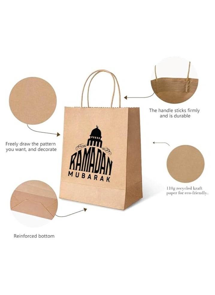 10 Pcs Of Ramadan Kareem Kraft Paper Bags With Handles Brown-Gift Kraft Paper Bags With Handles Reusable And Eco-Friendly For Gift Giving