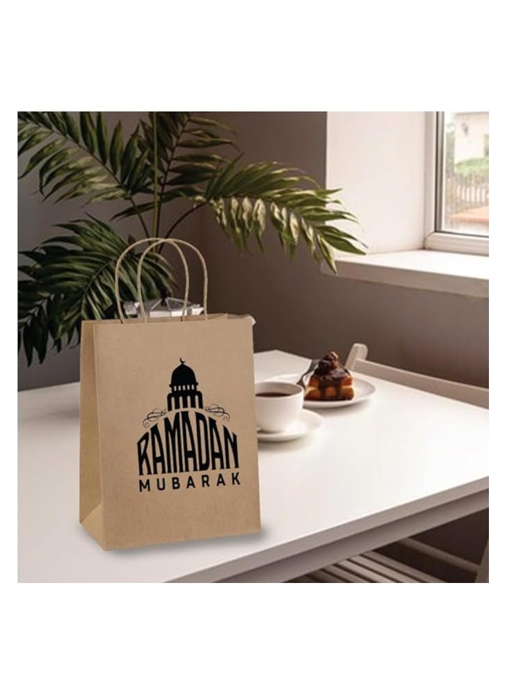 10 Pcs Of Ramadan Kareem Kraft Paper Bags With Handles Brown-Gift Kraft Paper Bags With Handles Reusable And Eco-Friendly For Gift Giving