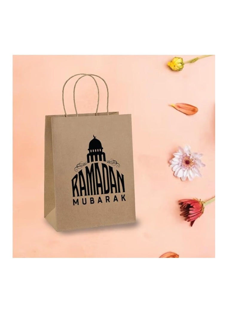 10 Pcs Of Ramadan Kareem Kraft Paper Bags With Handles Brown-Gift Kraft Paper Bags With Handles Reusable And Eco-Friendly For Gift Giving