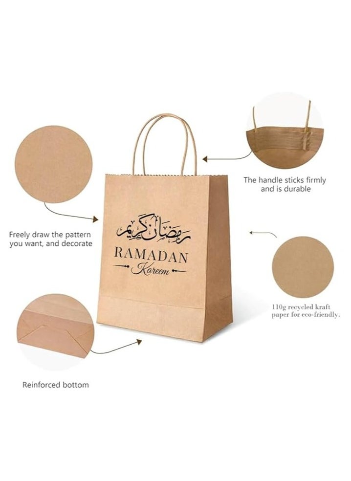10 Pcs Of Ramadan Kareem Kraft Paper Bags With Handles Brown-Gift Kraft Paper Bags With Handles Reusable And Eco-Friendly For Gift Giving