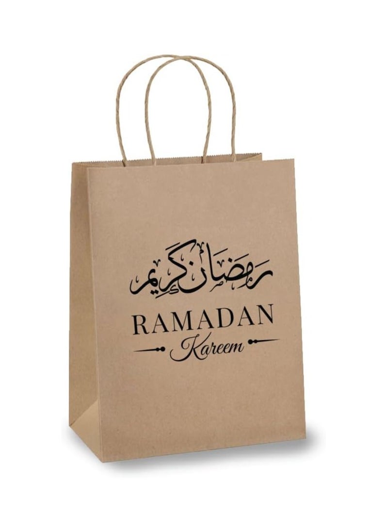 10 Pcs Of Ramadan Kareem Kraft Paper Bags With Handles Brown-Gift Kraft Paper Bags With Handles Reusable And Eco-Friendly For Gift Giving