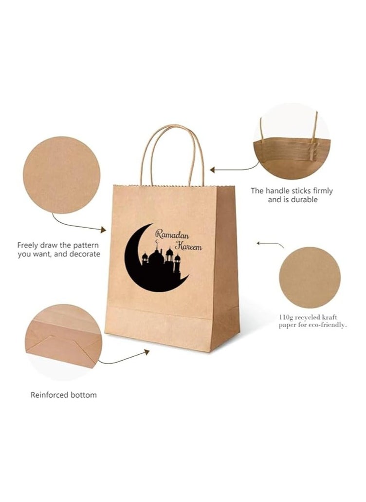 10 Pcs Of Ramadan Kareem Kraft Paper Bags With Handles Brown-Gift Kraft Paper Bags With Handles Reusable And Eco-Friendly For Gift Giving