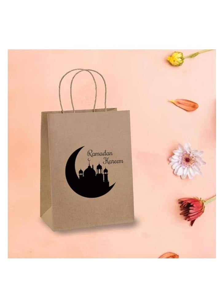 10 Pcs Of Ramadan Kareem Kraft Paper Bags With Handles Brown-Gift Kraft Paper Bags With Handles Reusable And Eco-Friendly For Gift Giving