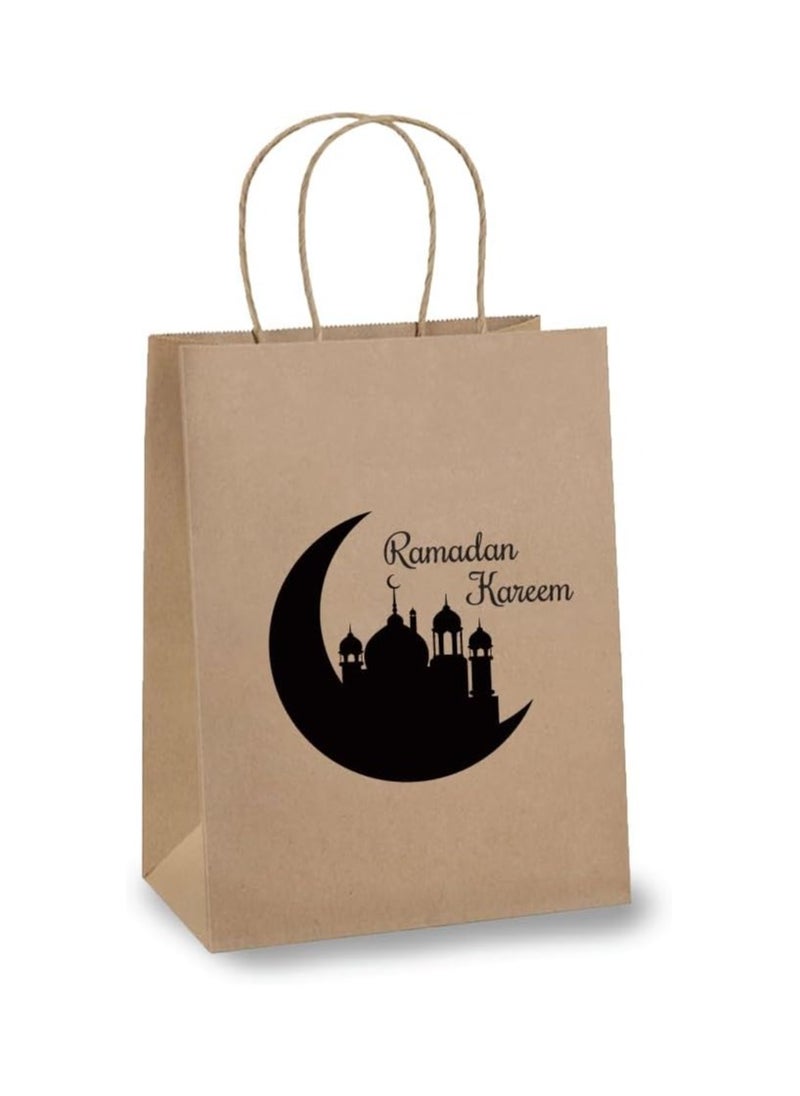 10 Pcs Of Ramadan Kareem Kraft Paper Bags With Handles Brown-Gift Kraft Paper Bags With Handles Reusable And Eco-Friendly For Gift Giving