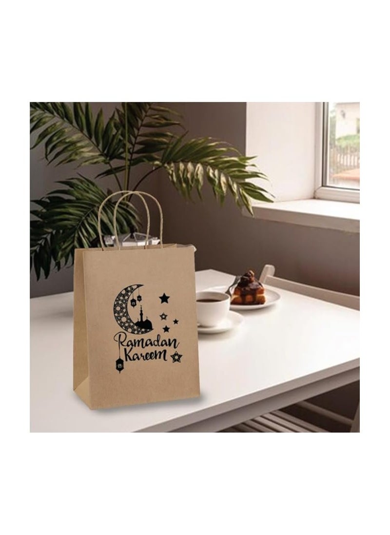 10 Pcs Of Ramadan Kareem Kraft Paper Bags With Handles Brown-Gift Kraft Paper Bags With Handles Reusable And Eco-Friendly For Gift Giving