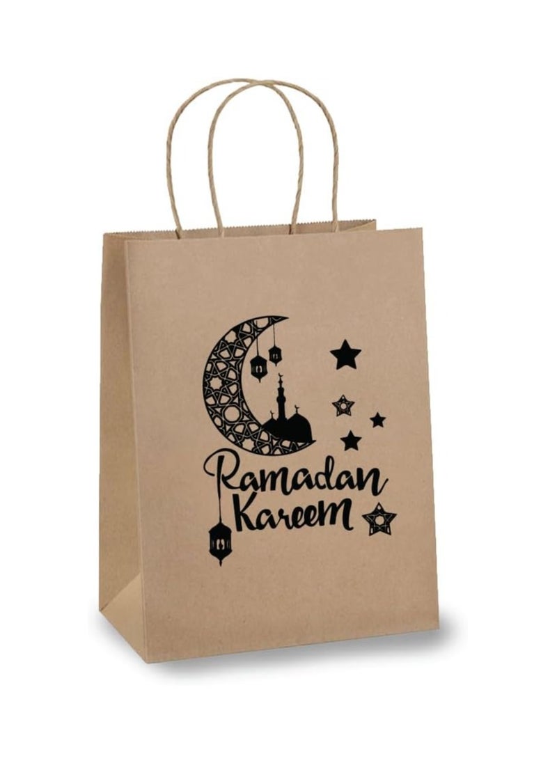 10 Pcs Of Ramadan Kareem Kraft Paper Bags With Handles Brown-Gift Kraft Paper Bags With Handles Reusable And Eco-Friendly For Gift Giving