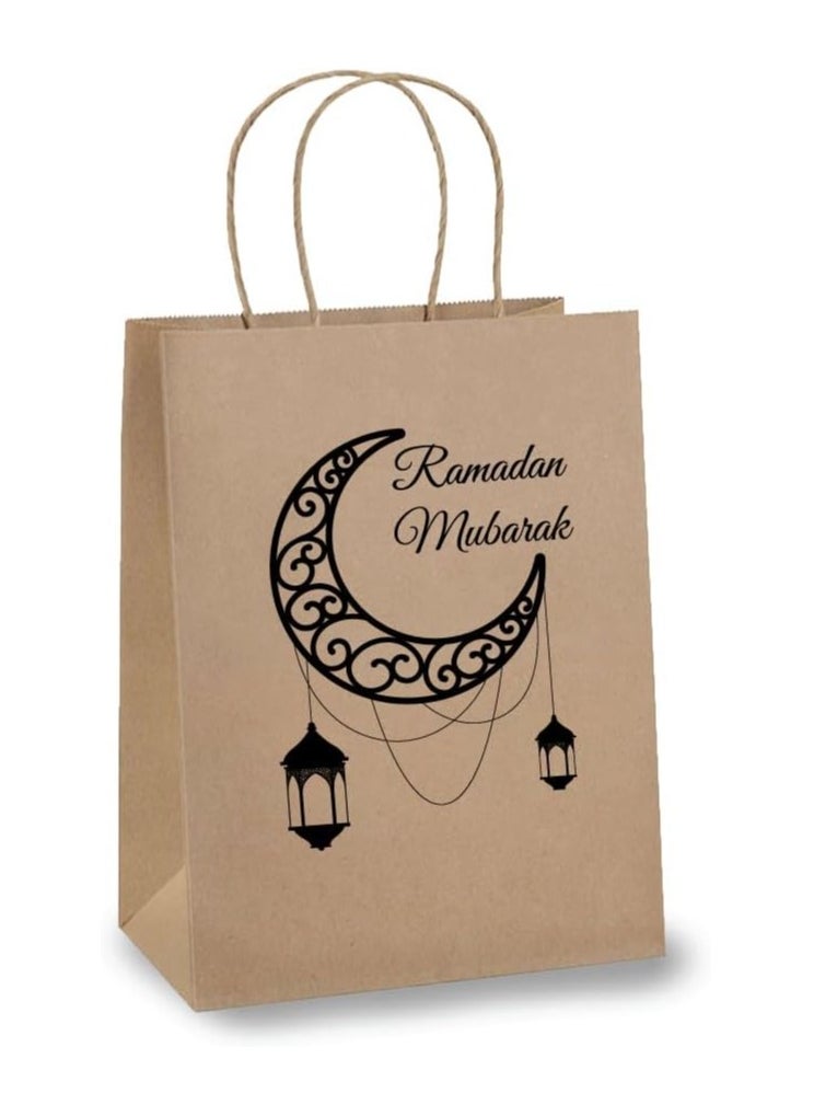 10 Pcs Of Ramadan Kareem Kraft Paper Bags With Handles Brown-Gift Kraft Paper Bags With Handles Reusable And Eco-Friendly For Gift Giving