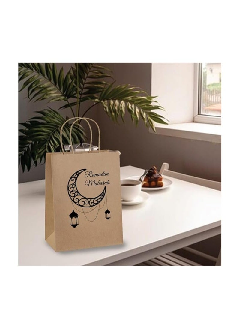 10 Pcs Of Ramadan Kareem Kraft Paper Bags With Handles Brown-Gift Kraft Paper Bags With Handles Reusable And Eco-Friendly For Gift Giving