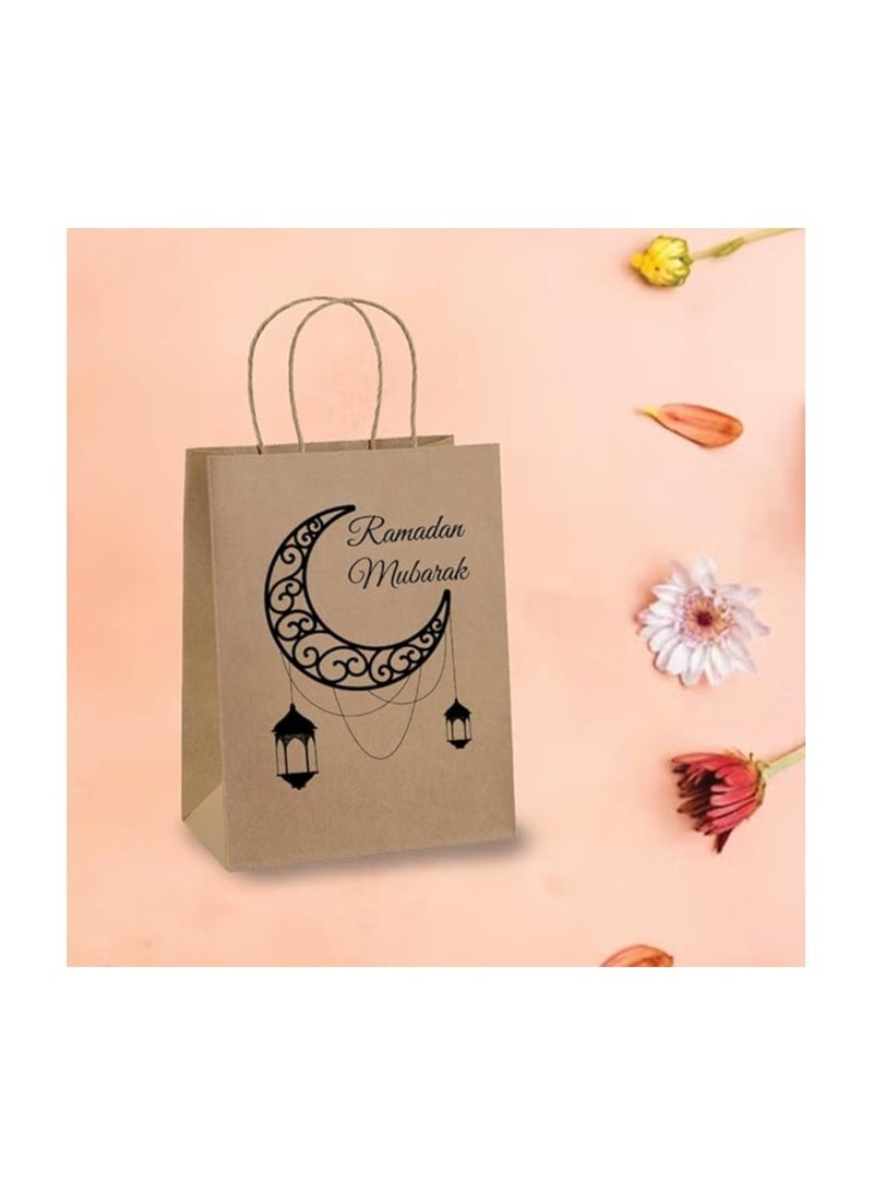 10 Pcs Of Ramadan Kareem Kraft Paper Bags With Handles Brown-Gift Kraft Paper Bags With Handles Reusable And Eco-Friendly For Gift Giving