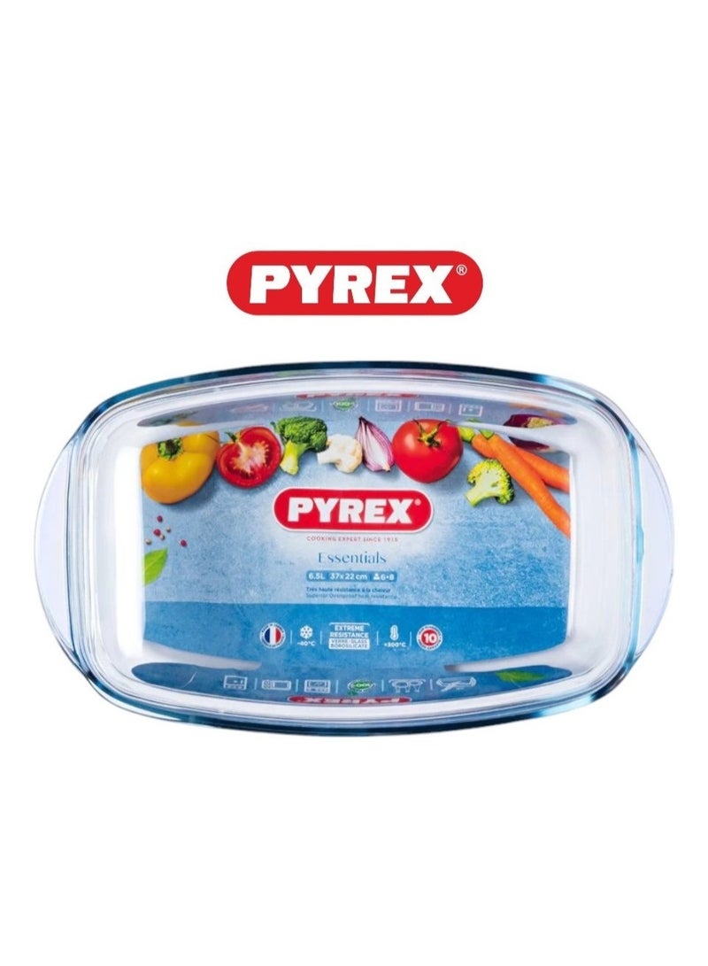 Pyrex Essential Casseroles Rectangular 6.5L - Versatile Borosilicate Glass Dish for Baking, Roasting, and Serving