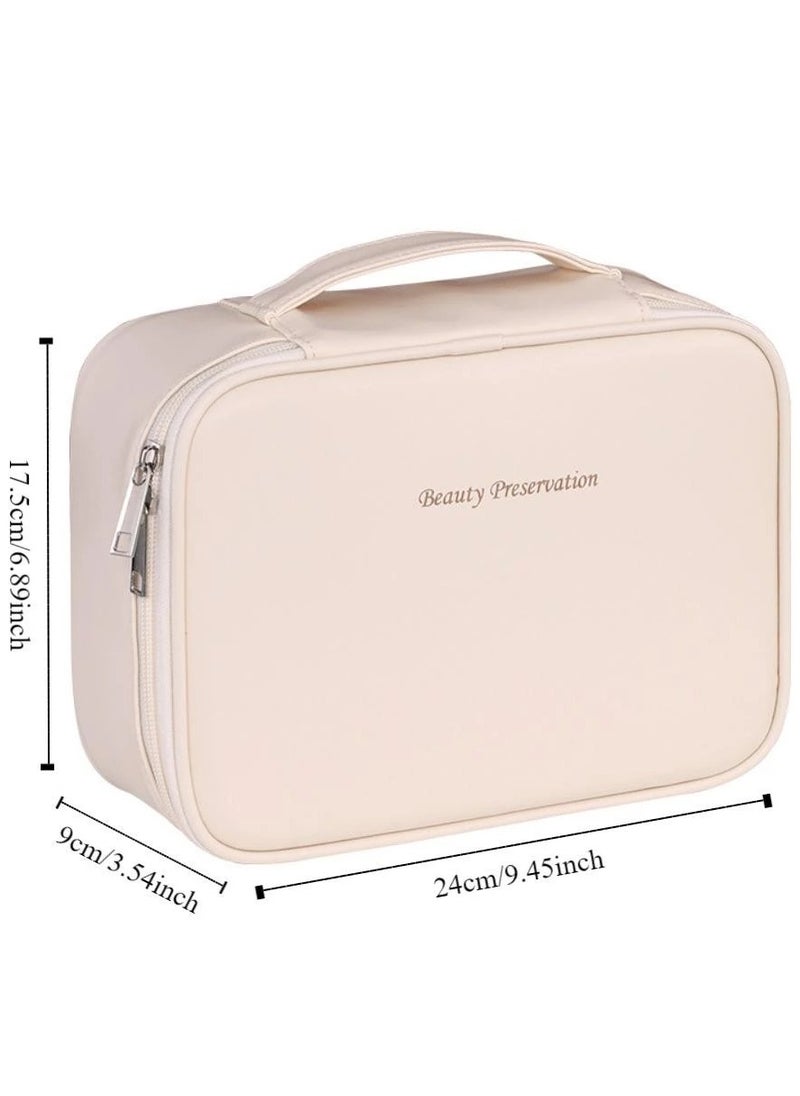 Leather Cosmetic Bag, Square Detachable Makeup Pouch Bag, Portable Zipper Waterproof Multifunction Travel Wash Bag Outdoor