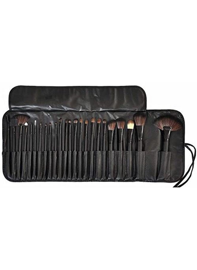 SKINPLUS Professional Wood Make Up Brushes Sets With Leather Storage Pouch (Pack Of 24)