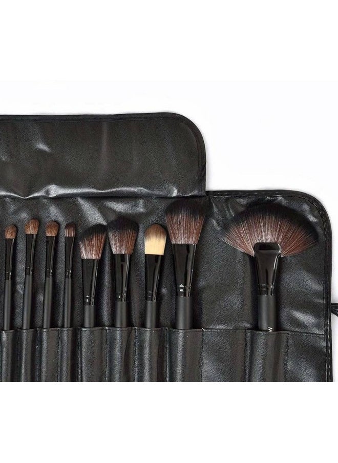 SKINPLUS Professional Wood Make Up Brushes Sets With Leather Storage Pouch (Pack Of 24)