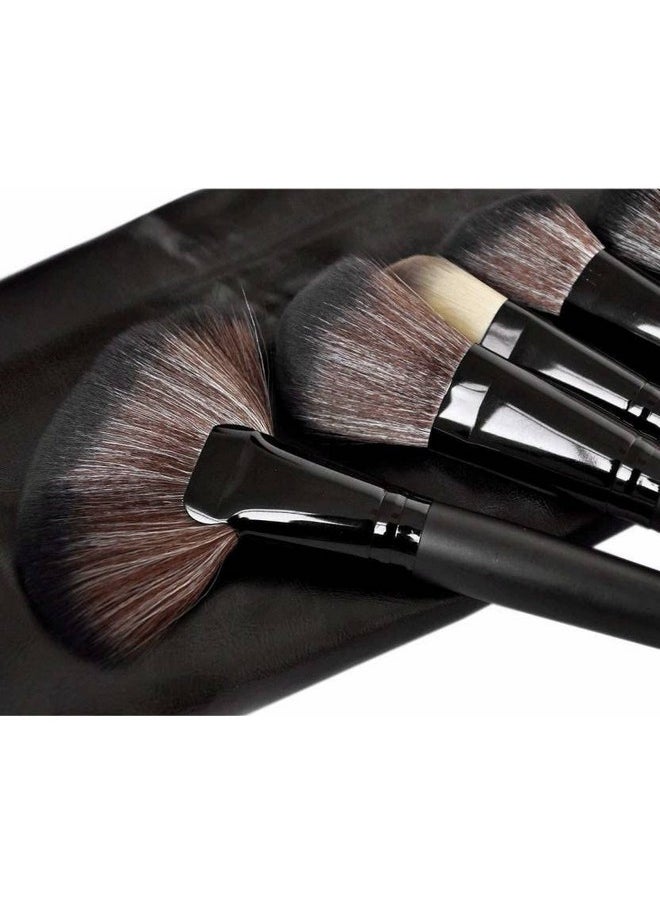 SKINPLUS Professional Wood Make Up Brushes Sets With Leather Storage Pouch (Pack Of 24)