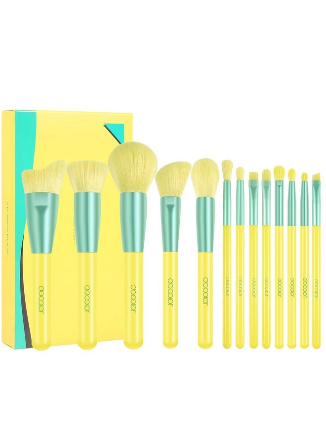 docolor Makeup Brushes 13Pcs Lemon Makeup Brush Set Christmas Gift Premium Synthetic Kabuki Foundation Blending Face Powder Mineral Eyeshadow Make Up Brushes Set