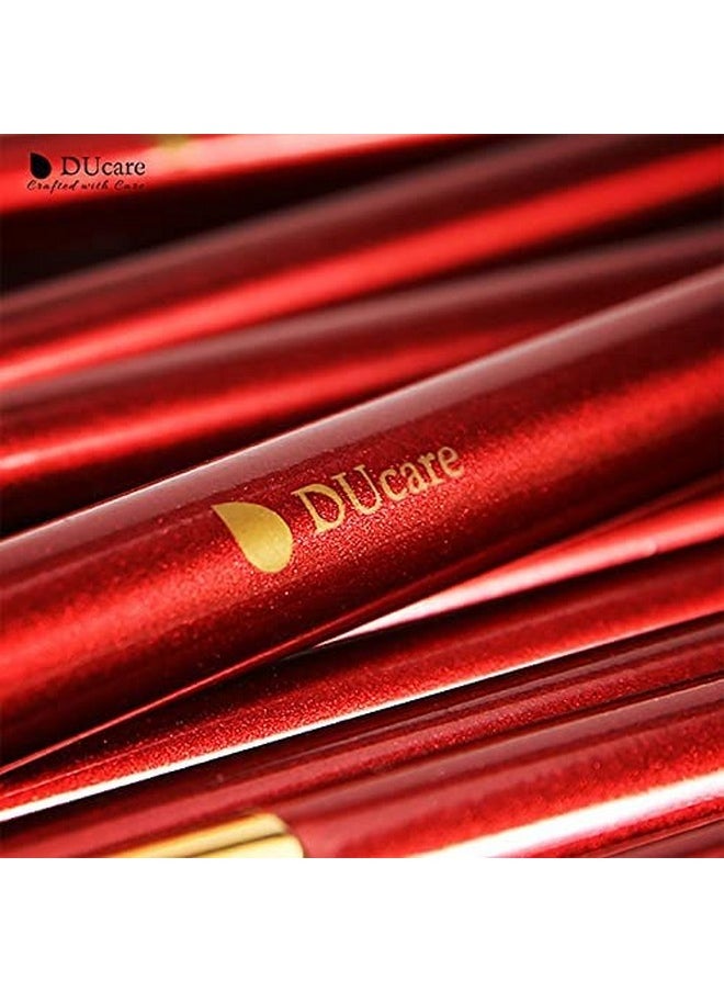 DUcare Eye Makeup Brushes 15Pcs Red Eyeshadow Makeup Brushes Set With Soft Synthetic Hairs & Real Wood Handle For Eyeshadow, Eyebrow, Eyeliner, Blending