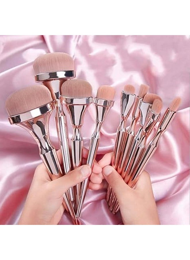 SKINPLUS Pro Gold Rush Oval Makeup Brushes, 9Pcs Foundation Powder Concealer Cheek Eye Shadows Brush Set