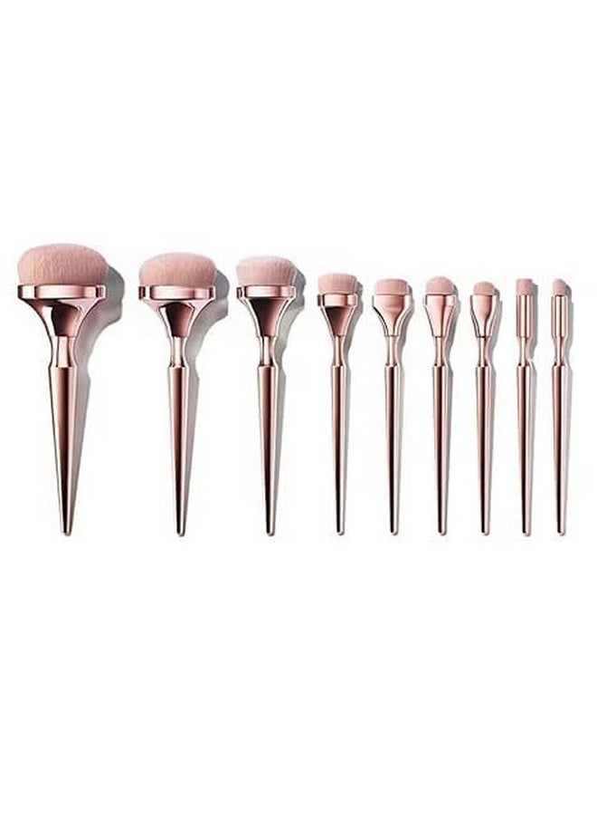 SKINPLUS Pro Gold Rush Oval Makeup Brushes, 9Pcs Foundation Powder Concealer Cheek Eye Shadows Brush Set