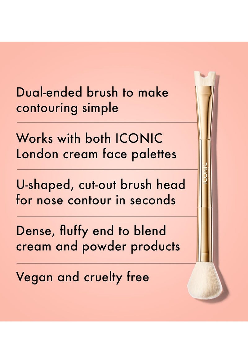 ICONIC LONDON Precision Duo Contour Brush | Two Sided Makeup Brush, Features a Buffing Brush and a U-Shaped Contour Brush, Blend and Sculpt, Cruelty-Free