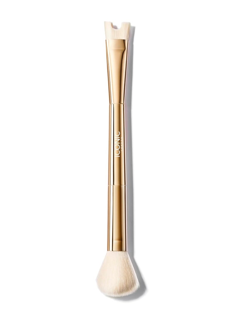 ICONIC LONDON Precision Duo Contour Brush | Two Sided Makeup Brush, Features a Buffing Brush and a U-Shaped Contour Brush, Blend and Sculpt, Cruelty-Free