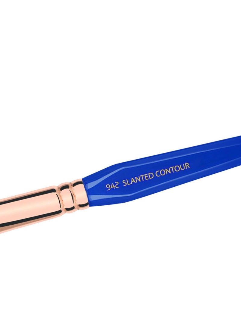 Bdellium Tools Professional Makeup Brush - Golden Triangle 942 Slanted Contour - With All Vegan and Soft Synthetic Fibers, For Adding Dimension to the Face (Blue, 1pc)