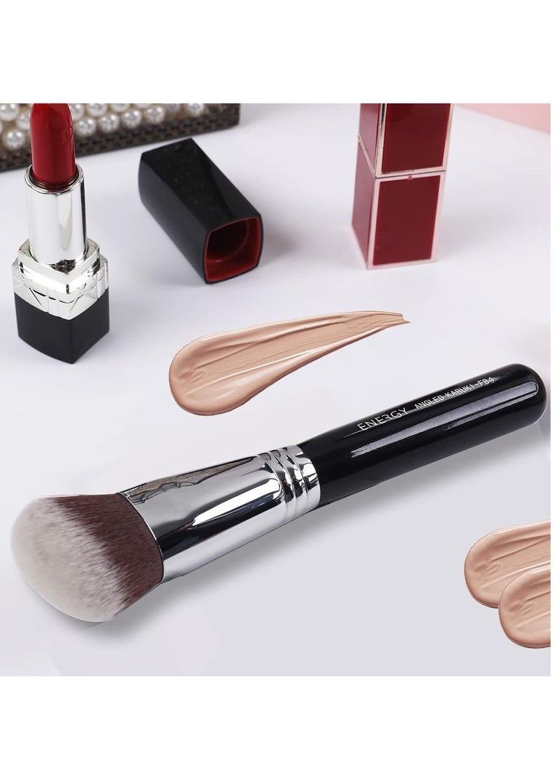 ENERGY Kabuki Foundation Brush for Liquid Makeup Large Angled Blush Brush for Blending Cream Powder Blush Bronzer Contouring Buffing Stippling Face Makeup Brushes F84