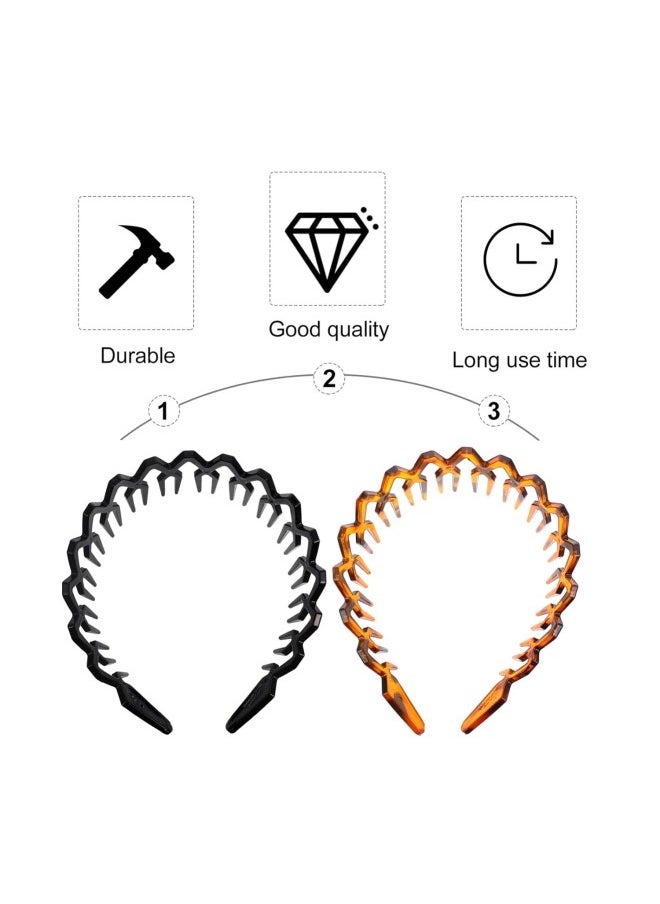 2PCS Zig Zag Headbands with Teeth Suitable for Beauty Care& Dress Up, Wave Teeth Hair Comb Head Wear Accessory for Women/ Girls （ Black& Amber ）