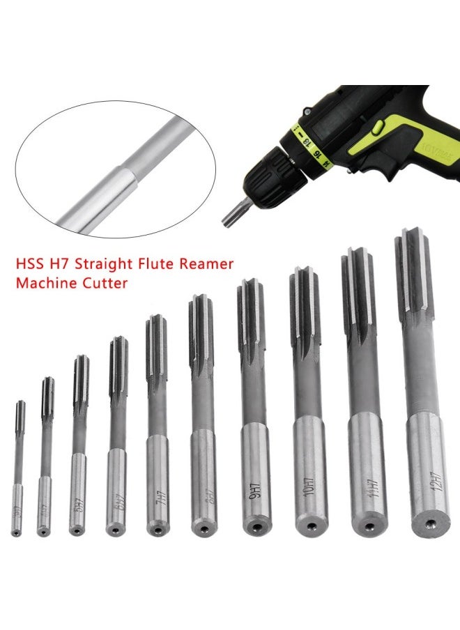 3,4,5,6,7,8,9,10/11/12mm Durable HSS Reamer Set, Straight Shank Milling Cutter Tool Set, H8 Chucking Machine Reamer (10 Pack)