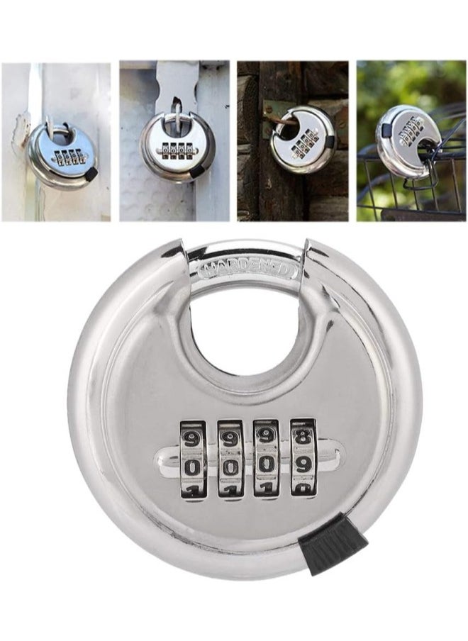 Password Round Padlock- Stainless Steel Password Round Padlock Key 70mm Thickened 9, 5mm for Outdoor Warehouse Fences for Gym, Sports Bag, Filing Cabinets, Toolbox, Case etc.