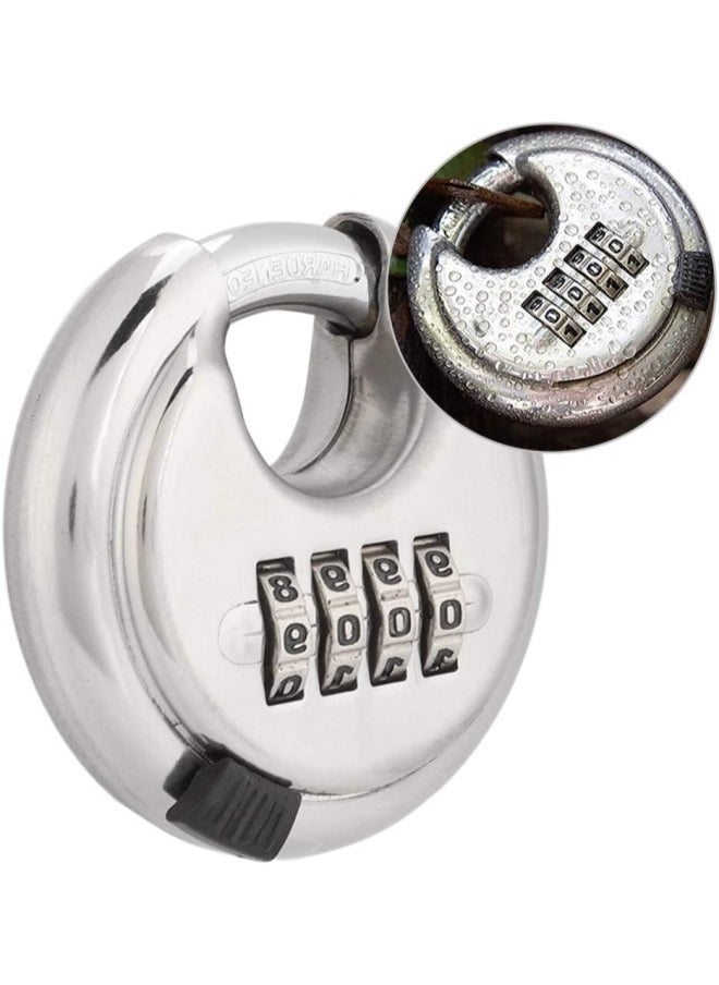 Password Round Padlock- Stainless Steel Password Round Padlock Key 70mm Thickened 9, 5mm for Outdoor Warehouse Fences for Gym, Sports Bag, Filing Cabinets, Toolbox, Case etc.