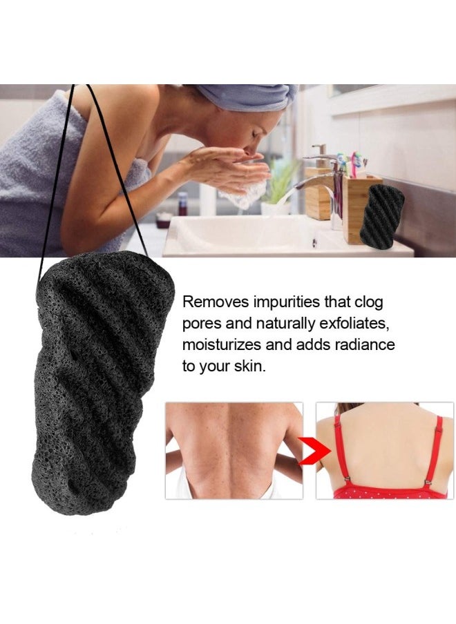 Konjac Sponge Set, Body Sponge 100% Natural Long Wave Type Big Size Body Konjac Wash Face Flutter Facial Body Care Sponges for Body & Facial Sponge Deep Cleansing Sponge for Skin Care (Black)