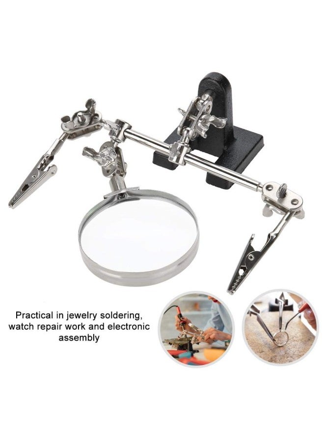 3rd hand Helping Hand Magnifier Station - 5X Magnifying Glass Stand with two Alligator Clips, Adjustable and Rotatable - for Jewelry, Assembly, Repair, Modeling, Hobbies and Crafts