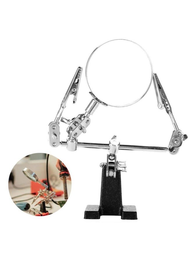 3rd hand Helping Hand Magnifier Station - 5X Magnifying Glass Stand with two Alligator Clips, Adjustable and Rotatable - for Jewelry, Assembly, Repair, Modeling, Hobbies and Crafts