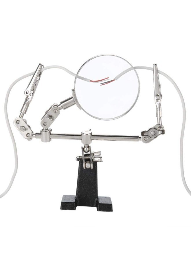 3rd hand Helping Hand Magnifier Station - 5X Magnifying Glass Stand with two Alligator Clips, Adjustable and Rotatable - for Jewelry, Assembly, Repair, Modeling, Hobbies and Crafts