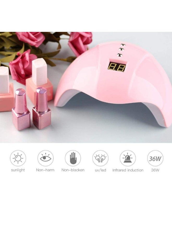 UV LED Nail Lamp, 36W Quick Drying Nail Art Machine Nail Polish Curing Gel Dryer with 3 Timers for Acrylic Nails Gel Polish Fingernail and Toenail Nail(Rosa)